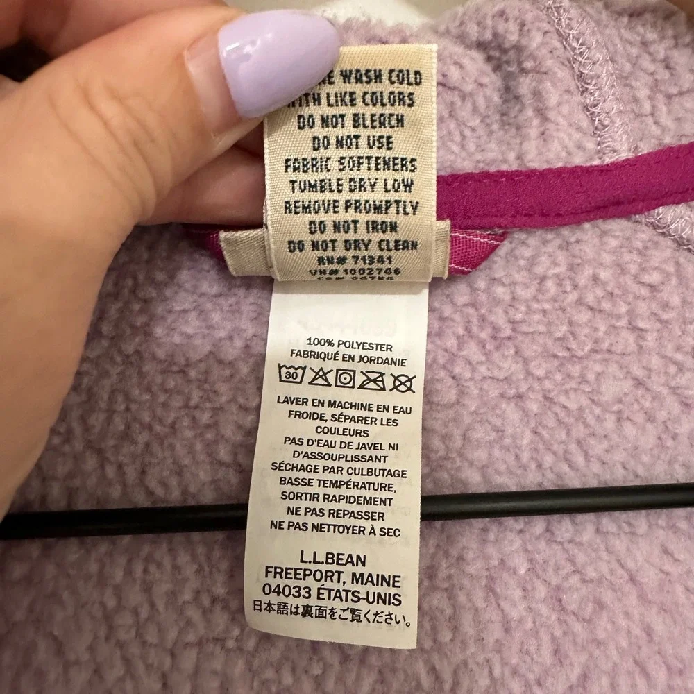 LL Bean | Girls Kids Heathered Purple Full Zip Fleece Hooded Sweater Jacket, M